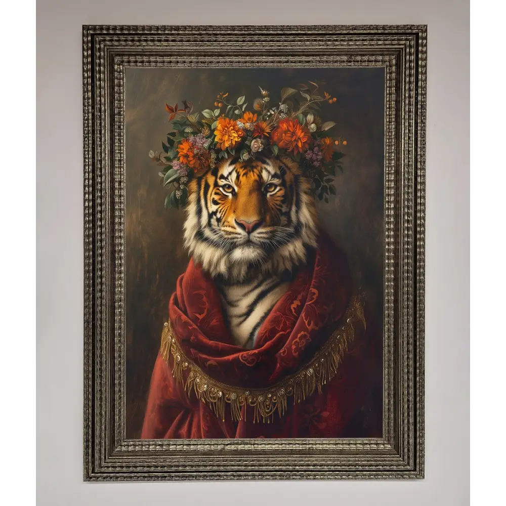 Renaissance Tiger Framed Wall Art - A3 (29.7 x 42 cm) / Ornate Silver - Framed Print