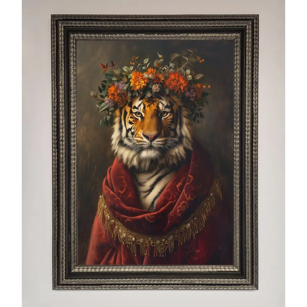 Renaissance Tiger Framed Wall Art - A3 (29.7 x 42 cm) / Ornate Silver Black - Framed Print