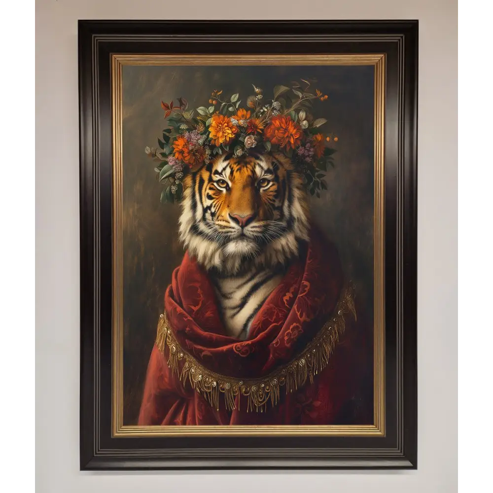 Renaissance Tiger Framed Wall Art - B0 (100 x 141 cm) / Black Gold - Framed Print