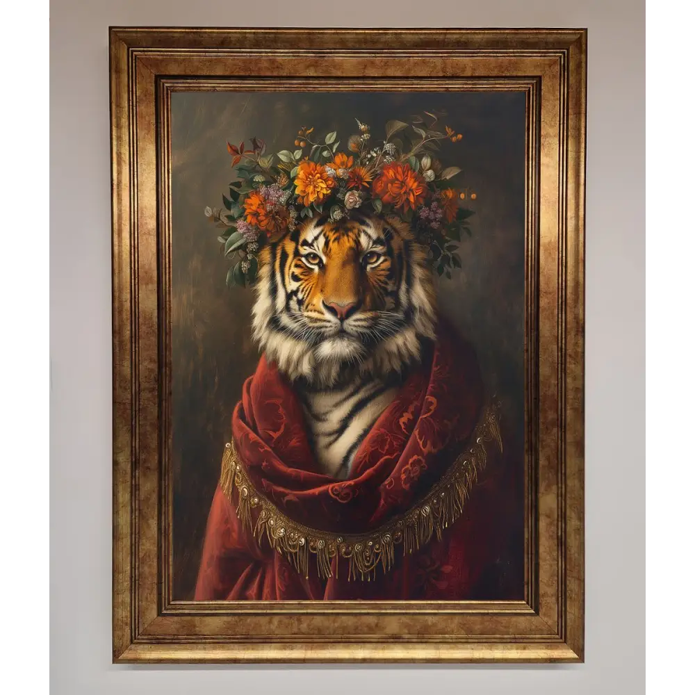 Renaissance Tiger Framed Wall Art - B0 (100 x 141 cm) / Bronze - Framed Print