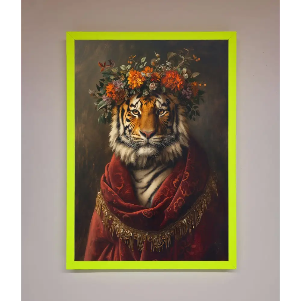 Renaissance Tiger Framed Wall Art - B0 (100 x 141 cm) / Neon Green - Framed Print