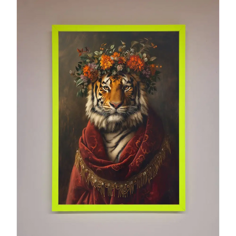 Renaissance Tiger Framed Wall Art - B0 (100 x 141 cm) / Neon Green - Framed Print