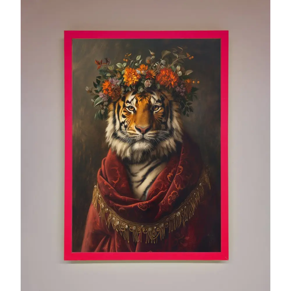 Renaissance Tiger Framed Wall Art - B0 (100 x 141 cm) / Neon Pink - Framed Print