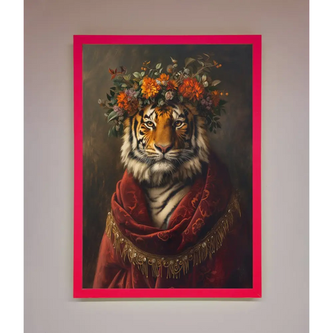 Renaissance Tiger Framed Wall Art - B0 (100 x 141 cm) / Neon Pink - Framed Print