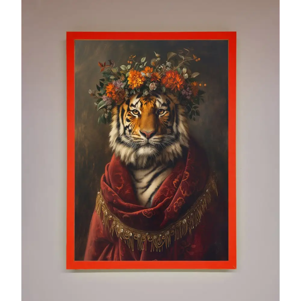 Renaissance Tiger Framed Wall Art - B0 (100 x 141 cm) / Neon Red - Framed Print