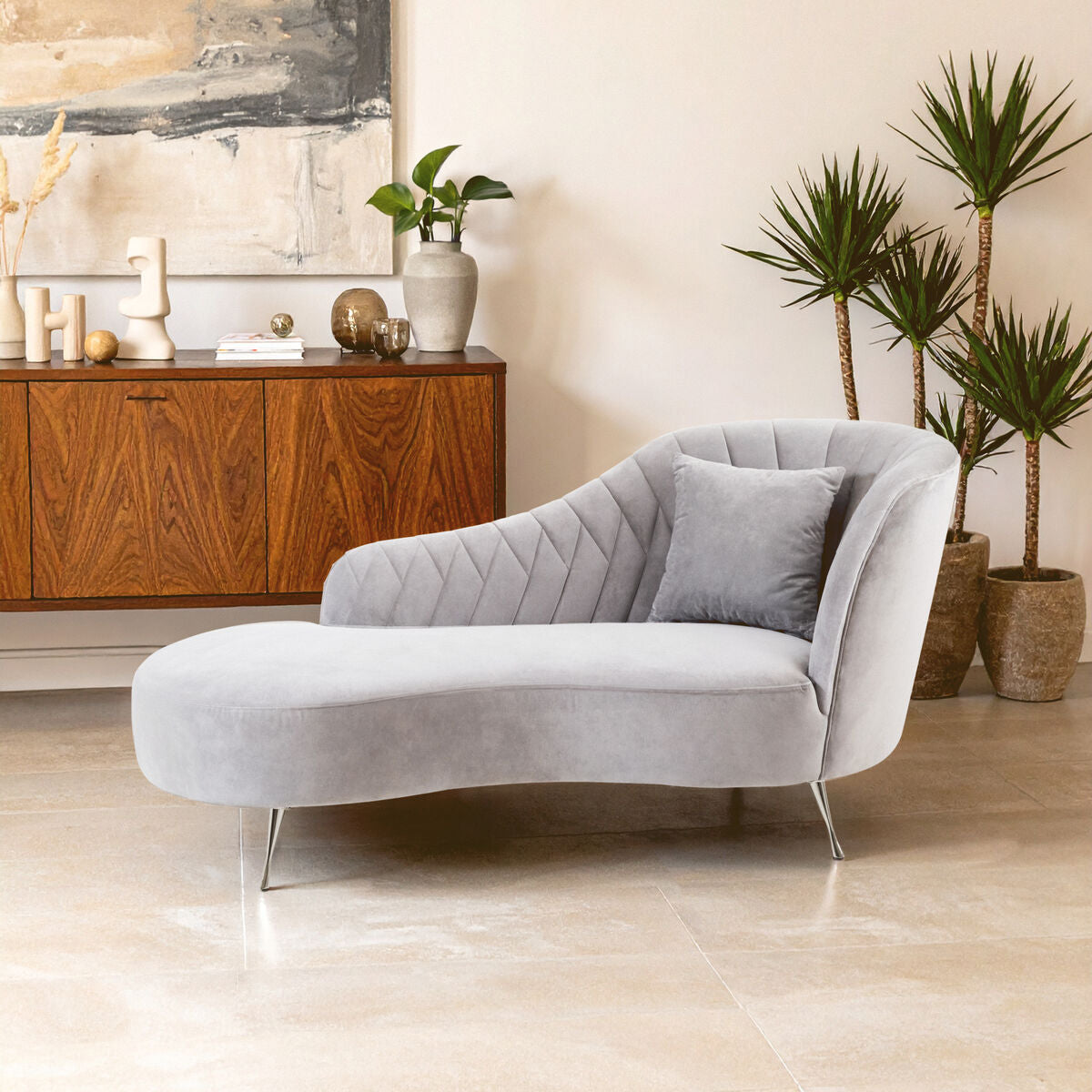 Rene Grey Velvet Right Hand Chaise Longue