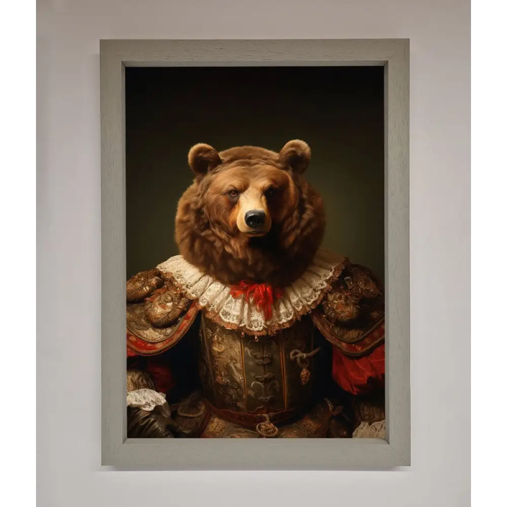 Rennaissance Bear Framed Poster - A3 (29.7 x 42 cm) / Grey - Framed Print