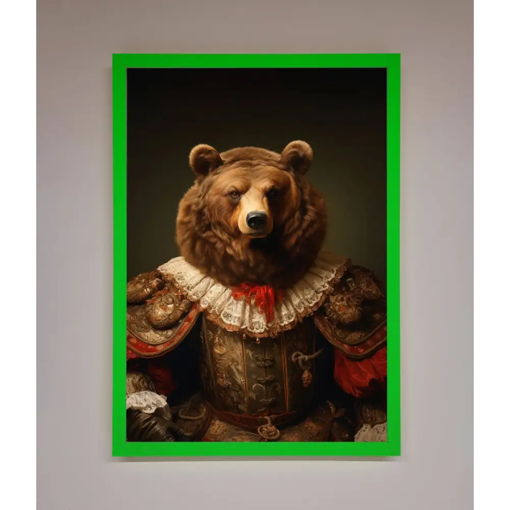 Rennaissance Bear Framed Poster - A3 (29.7 x 42 cm) / Neon Dark Green - Framed Print