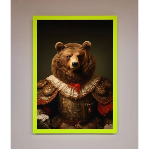 Rennaissance Bear Framed Poster - A3 (29.7 x 42 cm) / Neon Green - Framed Print