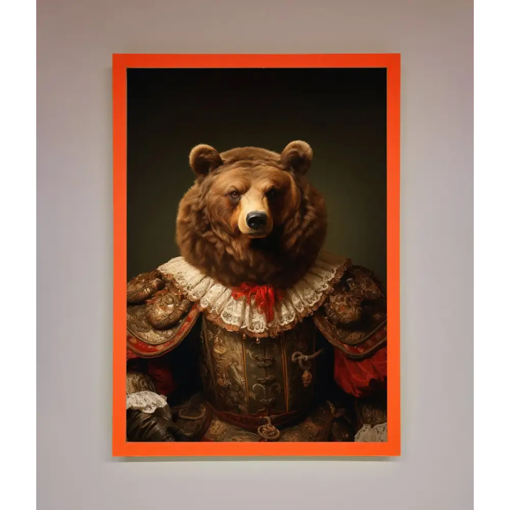 Rennaissance Bear Framed Poster - A3 (29.7 x 42 cm) / Neon Orange - Framed Print