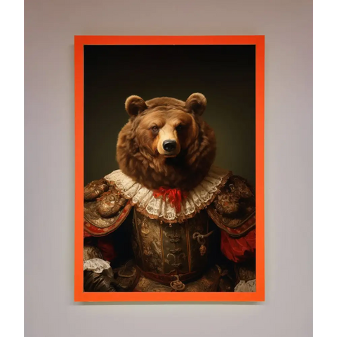 Rennaissance Bear Framed Poster - A3 (29.7 x 42 cm) / Neon Orange - Framed Print