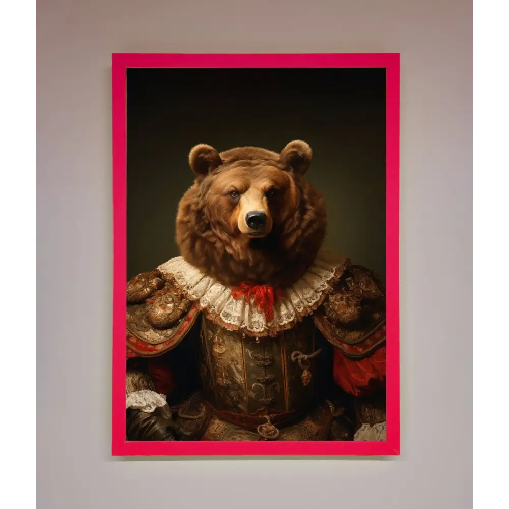 Rennaissance Bear Framed Poster - A3 (29.7 x 42 cm) / Neon Pink - Framed Print