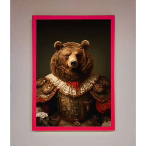 Rennaissance Bear Framed Poster - A3 (29.7 x 42 cm) / Neon Pink - Framed Print