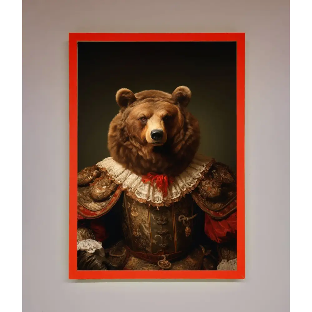 Rennaissance Bear Framed Poster - A3 (29.7 x 42 cm) / Neon Red - Framed Print