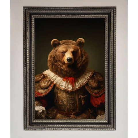 Rennaissance Bear Framed Poster - A3 (29.7 x 42 cm) / Ornate Silver Black - Framed Print