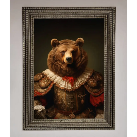Rennaissance Bear Framed Poster - A3 (29.7 x 42 cm) / Ornate Silver - Framed Print