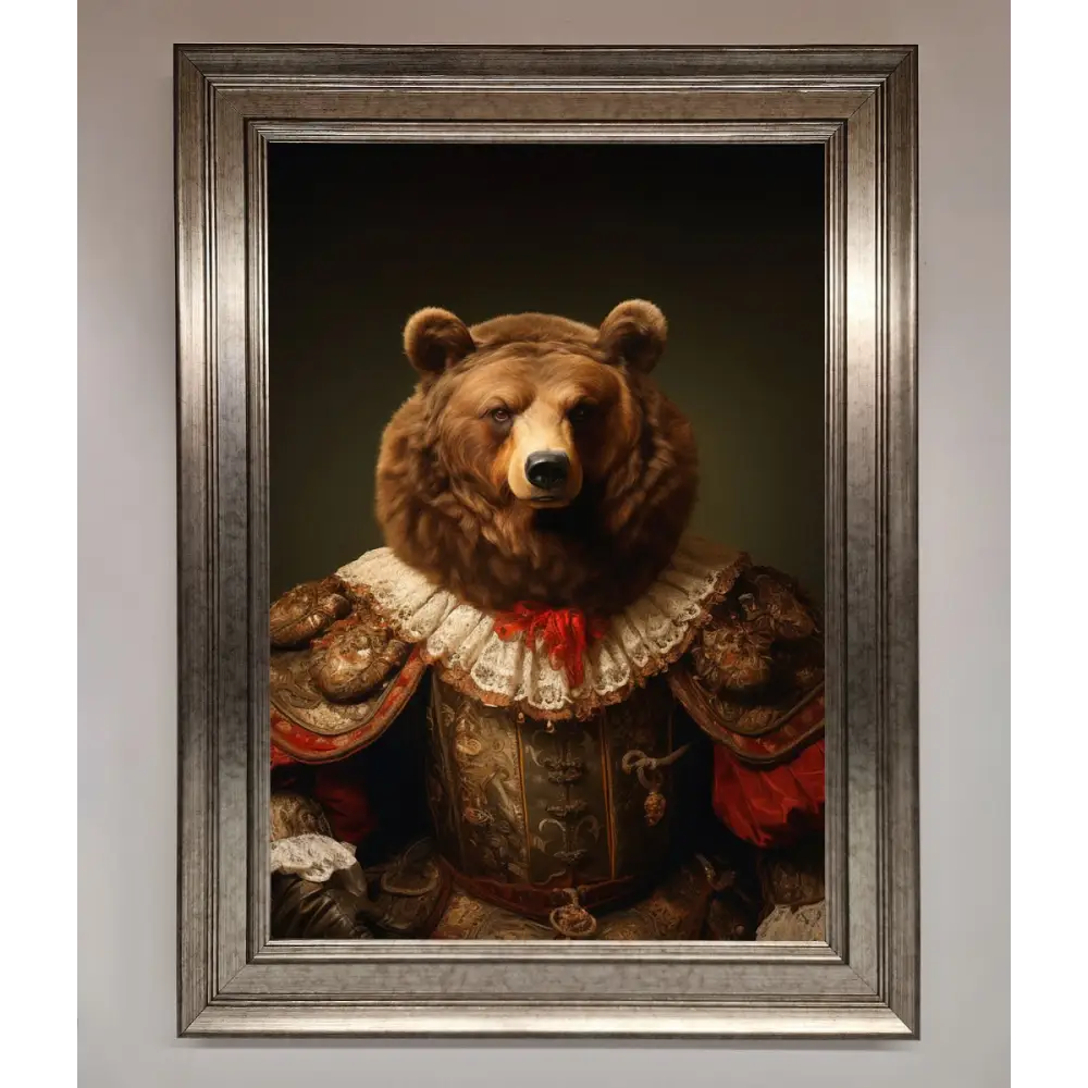 Rennaissance Bear Framed Poster - A3 (29.7 x 42 cm) / Silver - Framed Print
