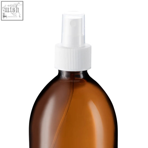 Brown glass replacement atomiser pump with white plastic nozzle and ribbed cap for fine mist sprays
