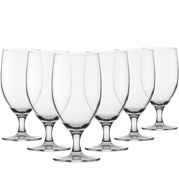 Clear glass reserva beer glasses set of 6 with classic stem and wide curved bowl 415ml capacity