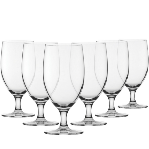 Clear glass reserva beer glasses set of 6 with classic stem and wide curved bowl 415ml capacity