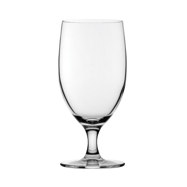Clear glass reserva beer goblet with slender stem and round base 415ml perfect for beer drinking