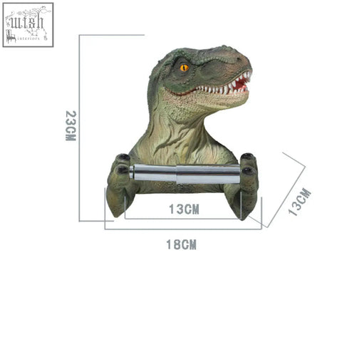 Green resin t-rex tissue holder with orange eyes and silver roll bar modern paper towel and paper holder for bathroom