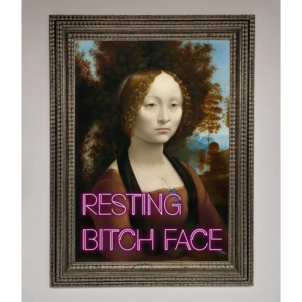 Resting Bitch Face Renaissance Framed Print - A3 (29.7 x 42 cm) / Ornate Silver - Framed Print