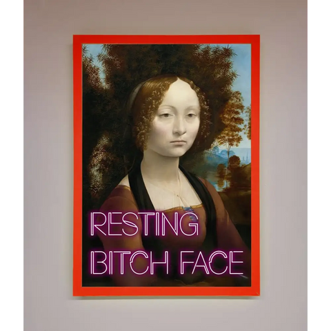 Resting Bitch Face Renaissance Framed Print - A3 (29.7 x 42 cm) / Neon Red - Framed Print