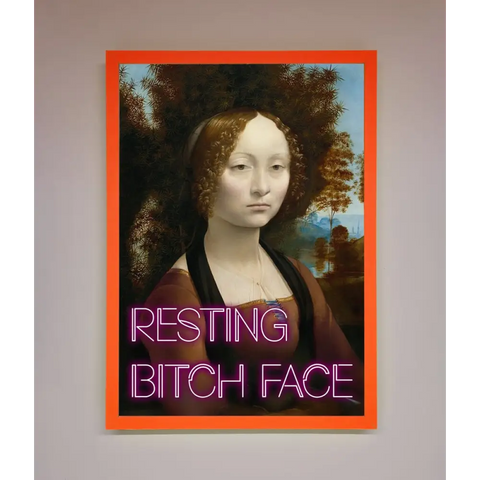 Resting Bitch Face Renaissance Framed Print - A3 (29.7 x 42 cm) / Neon Orange - Framed Print