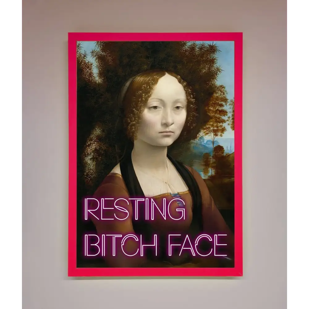 Resting Bitch Face Renaissance Framed Print - A3 (29.7 x 42 cm) / Neon Pink - Framed Print