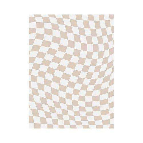 Beige and white wavy checkerboard rug in retro checkerboard style perfect for adding vintage charm to any room