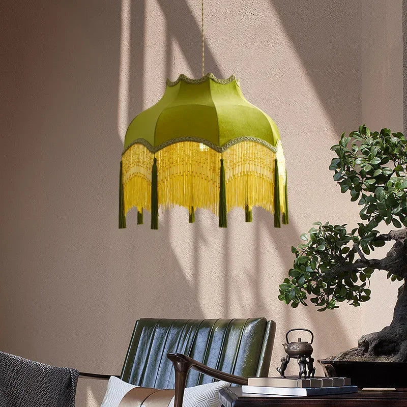 Retro Velvet Tassel Pendant Light