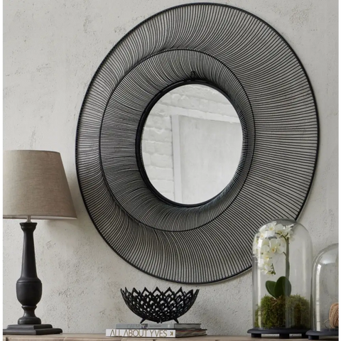 Rewire Round Wire Mirror - Black - 120cm Diameter - Mirrors