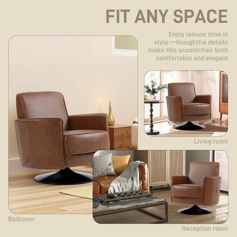 HOMCOM Upholstered Swivel Accent Chair with Pocket Spring Seat Support and 20cm Thick Padding, Brown