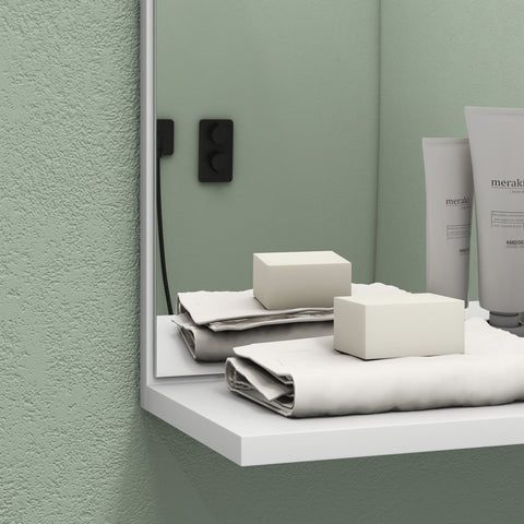 HOMCOM Bamboo Panel Bathroom Mirror, with Shelves - White