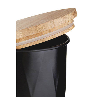 Black medium storage canister made of ceramic with a natural bamboo lid for stylish kitchen organization