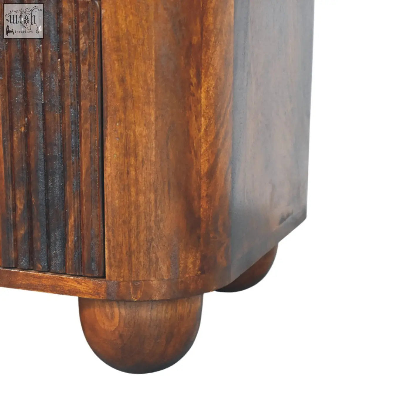 Ribera bedside table antique-style wooden cabinet with warm brown finish and vertical slats on one side