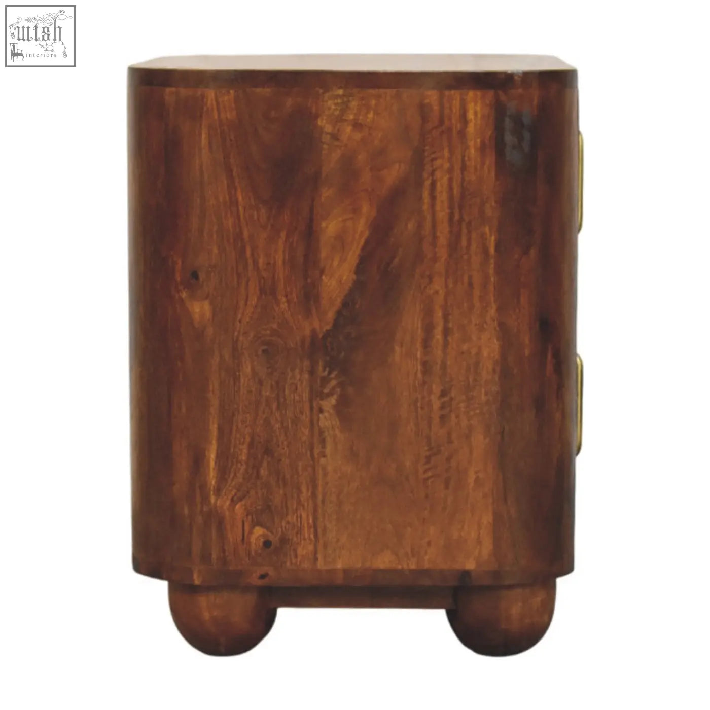 Rich dark brown wooden ribera bedside table with smooth finish and rounded legs perfect for bedroom storage