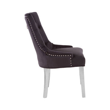 Dark gray velvet richmond black velvet dining chair with silver nailhead trim and chrome legs