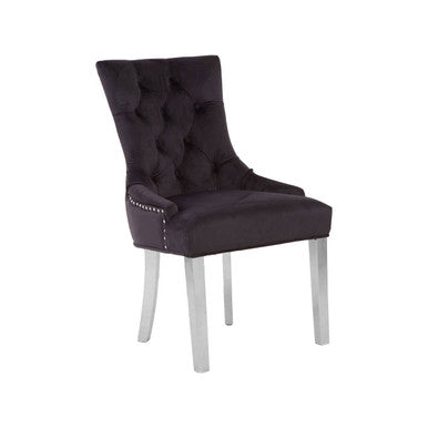 Richmond black velvet dining chair with black tufted velvet upholstery and sleek chrome legs for stylish dining rooms