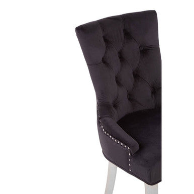 Richmond black velvet dining chair with tufted back and silver nailhead trim perfect for elegant dining rooms