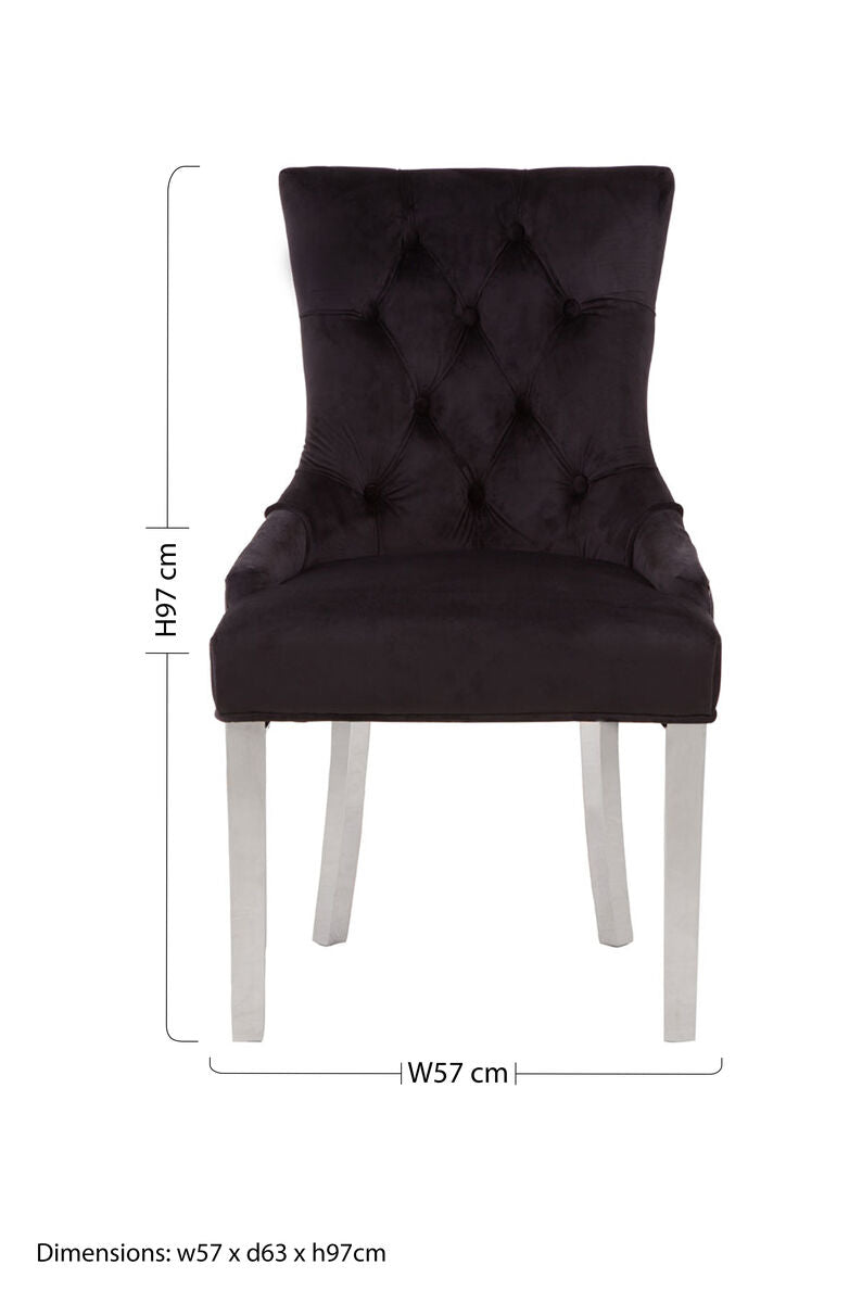 Richmond black velvet dining chair with tufted back and sleek chrome legs perfect for stylish dining rooms