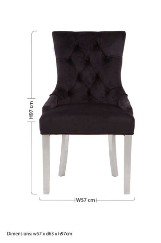 Richmond black velvet dining chair with tufted back and sleek chrome legs perfect for stylish dining rooms