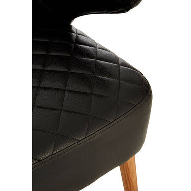 Richy black leather quilted accent chair with wooden legs and black leather effect upholstery