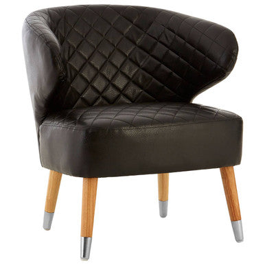 Richy black leather effect accent chair with quilted black leather effect upholstery wooden legs and silver caps