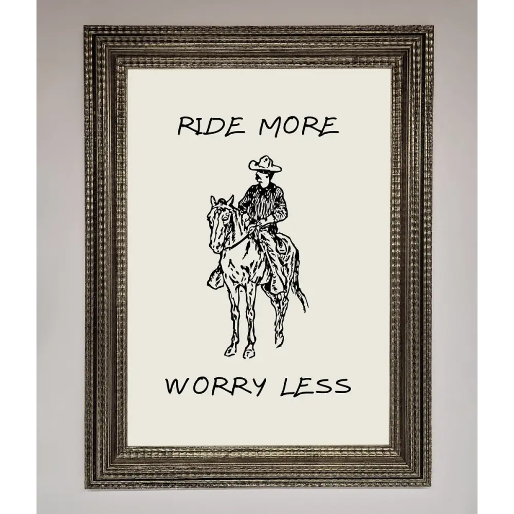 Ride More Worry Less Framed Wall Art - A3 (29.7 x 42 cm) / Ornate Silver - Framed Print