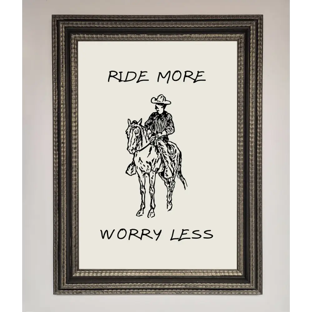 Ride More Worry Less Framed Wall Art - A3 (29.7 x 42 cm) / Ornate Silver Black - Framed Print