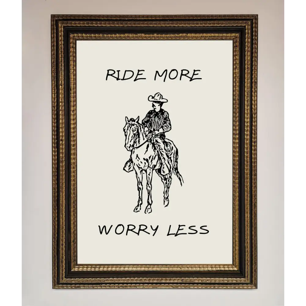 Ride More Worry Less Framed Wall Art - A3 (29.7 x 42 cm) / Ornate Gold Black - Framed Print