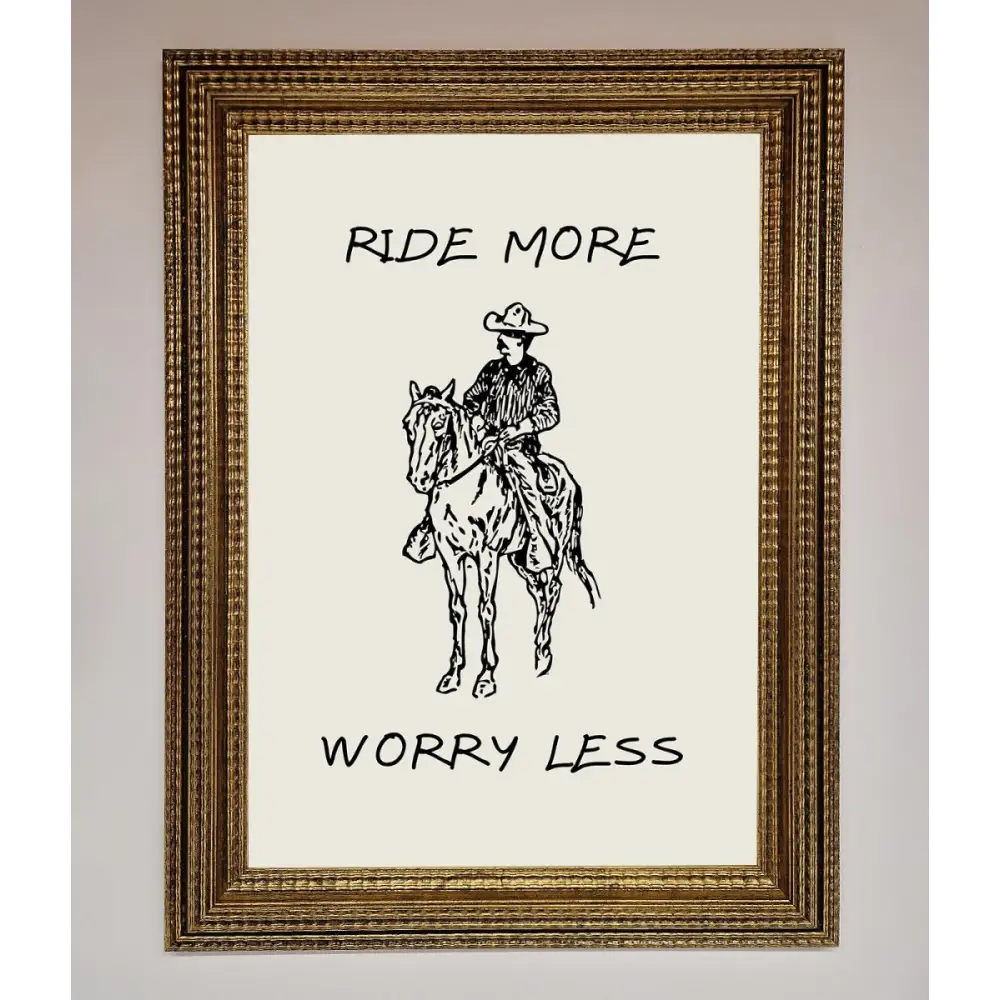Ride More Worry Less Framed Wall Art - A3 (29.7 x 42 cm) / Ornate Gold - Framed Print