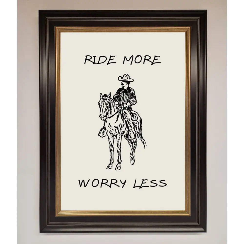 Ride More Worry Less Framed Wall Art - B0 (100 x 141 cm) / Black Gold - Framed Print